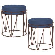 Kit 2 Puffs Decorativo Sala de Estar Base Bronze Chloe Suede Azul Marinho - Gran Belo