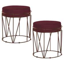Kit 2 Puffs Decorativo Sala de Estar Base Bronze Chloe Suede Bordô G41 - Gran Belo