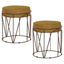 Kit 2 Puffs Decorativo Sala de Estar Base Bronze Chloe Suede Mostarda G41 - Gran Belo