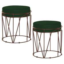 Kit 2 Puffs Decorativo Sala de Estar Base Bronze Chloe Suede Verde G41 - Gran Belo
