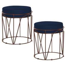 Kit 2 Puffs Decorativo Sala de Estar Base Bronze Chloe Veludo Azul G41 - Gran Belo