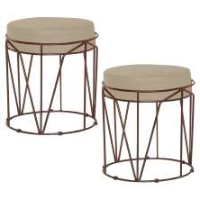 Kit 2 Puffs Decorativo Sala de Estar Base Bronze Chloe Veludo Bege G41 - Gran Belo