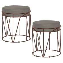 Kit 2 Puffs Decorativo Sala de Estar Base Bronze Chloe Veludo Cinza G41 - Gran Belo