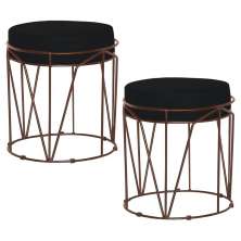 Kit 2 Puffs Decorativo Sala de Estar Base Bronze Chloe Veludo Preto G41 - Gran Belo