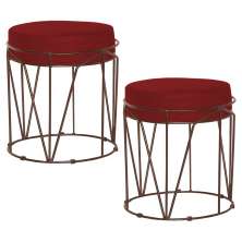 Kit 2 Puffs Decorativo Sala de Estar Base Bronze Chloe Veludo Vermelho G41 - Gran Belo