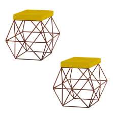 Kit 2 Puffs Decorativo Sala de Estar Base Bronze Trixie Suede Amarelo - Gran Belo