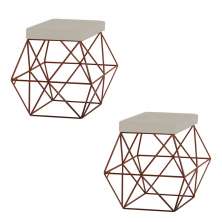 Kit 2 Puffs Decorativo Sala de Estar Base Bronze Trixie Suede Bege G41 - Gran Belo