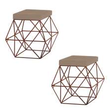Kit 2 Puffs Decorativo Sala de Estar Base Bronze Trixie Suede Cappuccino G41 - Gran Belo