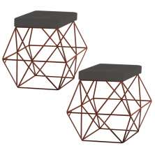 Kit 2 Puffs Decorativo Sala de Estar Base Bronze Trixie Suede Cinza G41 - Gran Belo
