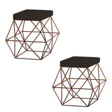 Kit 2 Puffs Decorativo Sala de Estar Base Bronze Trixie Suede Marrom G41 - Gran Belo