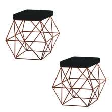 Kit 2 Puffs Decorativo Sala de Estar Base Bronze Trixie Suede Preto G41 - Gran Belo