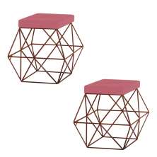 Kit 2 Puffs Decorativo Sala de Estar Base Bronze Trixie Suede Rosa G41 - Gran Belo