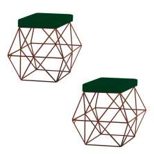 Kit 2 Puffs Decorativo Sala de Estar Base Bronze Trixie Suede Verde G41 - Gran Belo