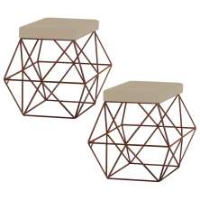 Kit 2 Puffs Decorativo Sala de Estar Base Bronze Trixie Veludo Bege G41 - Gran Belo