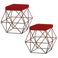 Kit 2 Puffs Decorativo Sala de Estar Base Bronze Trixie Veludo Vermelho G41 - Gran Belo