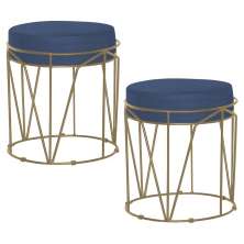 Kit 2 Puffs Decorativo Sala de Estar Base Gold Chloe Suede Azul Marinho G41 - Gran Belo