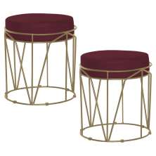 Kit 2 Puffs Decorativo Sala de Estar Base Gold Chloe Suede Bordô - Gran Belo