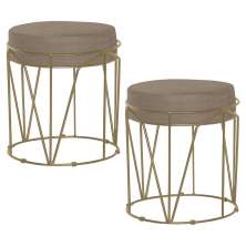 Kit 2 Puffs Decorativo Sala de Estar Base Gold Chloe Suede Cappuccino G41 - Gran Belo