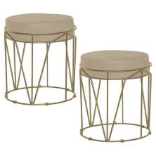 Kit 2 Puffs Decorativo Sala de Estar Base Gold Chloe Veludo Bege G41 - Gran Belo