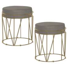 Kit 2 Puffs Decorativo Sala de Estar Base Gold Chloe Veludo Cinza - Gran Belo