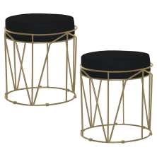 Kit 2 Puffs Decorativo Sala de Estar Base Gold Chloe Veludo Preto - Gran Belo