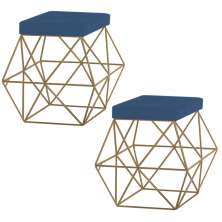 Kit 2 Puffs Decorativo Sala de Estar Base Gold Trixie Suede Azul Marinho G41 - Gran Belo