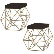 Kit 2 Puffs Decorativo Sala de Estar Base Gold Trixie Suede Marrom G41 - Gran Belo