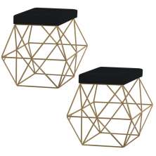 Kit 2 Puffs Decorativo Sala de Estar Base Gold Trixie Suede Preto - Gran Belo