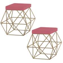 Kit 2 Puffs Decorativo Sala de Estar Base Gold Trixie Suede Rosa - Gran Belo