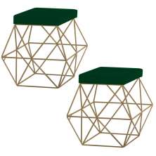 Kit 2 Puffs Decorativo Sala de Estar Base Gold Trixie Suede Verde G41 - Gran Belo