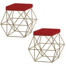 Kit 2 Puffs Decorativo Sala de Estar Base Gold Trixie Suede Vermelho G41 - Gran Belo