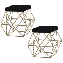 Kit 2 Puffs Decorativo Sala de Estar Base Gold Trixie Veludo Preto G41 - Gran Belo