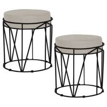 Kit 2 Puffs Decorativo Sala de Estar Base Preto Chloe Suede Bege G41 - Gran Belo
