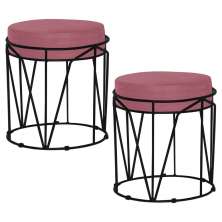 Kit 2 Puffs Decorativo Sala de Estar Base Preto Chloe Suede Rosa G41 - Gran Belo