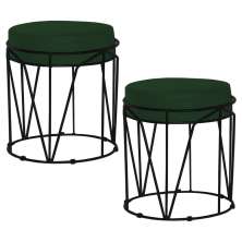 Kit 2 Puffs Decorativo Sala de Estar Base Preto Chloe Suede Verde G41 - Gran Belo