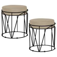 Kit 2 Puffs Decorativo Sala de Estar Base Preto Chloe Veludo Bege G41 - Gran Belo