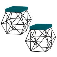 Kit 2 Puffs Decorativo Sala de Estar Base Preto Trixie Suede Azul Claro G41 - Gran Belo