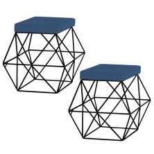 Kit 2 Puffs Decorativo Sala de Estar Base Preto Trixie Suede Azul Marinho G41 - Gran Belo