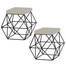 Kit 2 Puffs Decorativo Sala de Estar Base Preto Trixie Suede Bege G41 - Gran Belo