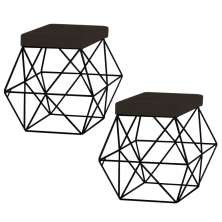 Kit 2 Puffs Decorativo Sala de Estar Base Preto Trixie Suede Marrom - Gran Belo