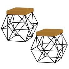 Kit 2 Puffs Decorativo Sala de Estar Base Preto Trixie Suede Mostarda G41 - Gran Belo