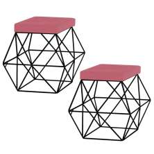 Kit 2 Puffs Decorativo Sala de Estar Base Preto Trixie Suede Rosa G41 - Gran Belo