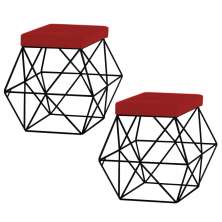 Kit 2 Puffs Decorativo Sala de Estar Base Preto Trixie Suede Vermelho G41 - Gran Belo