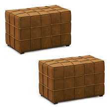 Kit 2 Puffs Decorativos Augusto 70cm Sala de Estar Couro Caramelo Manchado G88 - Gran Belo