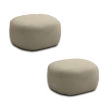 Kit 2 Puffs Decorativos Charlote Sala de Estar Pés em Madeira Bouclê Nude G88 - Gran Belo