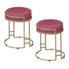 Kit 2 Puffs Decorativos Redondo Sakura Base Metal Dourado Suede Rosa G41 - Gran Belo
