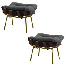 Kit 2 Puffs Decorativos Sala de Estar Abel Base de Madeira Dourada Suede Cinza - Gran Belo