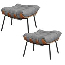 Kit 2 Puffs Decorativos Sala de Estar Abel Base de Madeira Preto Linho Cinza G41 - Gran Belo