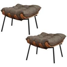 Kit 2 Puffs Decorativos Sala de Estar Abel Base de Madeira Preto Linho Marrom G41 - Gran Belo