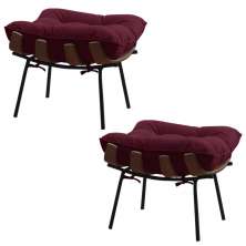 Kit 2 Puffs Decorativos Sala de Estar Abel Base de Madeira Preto Suede Bordô G41 - Gran Belo
